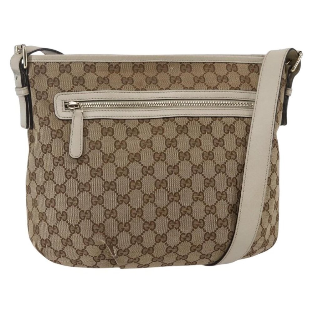 Authentic GUCCI GG Canvas Shoulder Bag outlet Beige